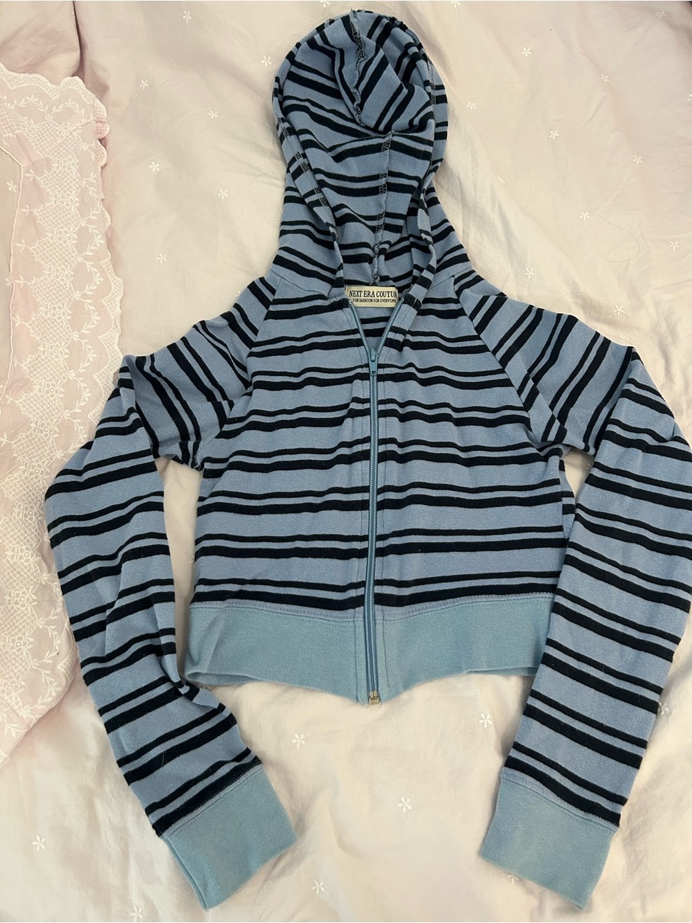 Blue Striped Zip-Up Hoodie Sweater